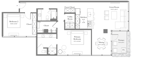 Floor plan for 2 beds, 2 baths, 1430 sqft